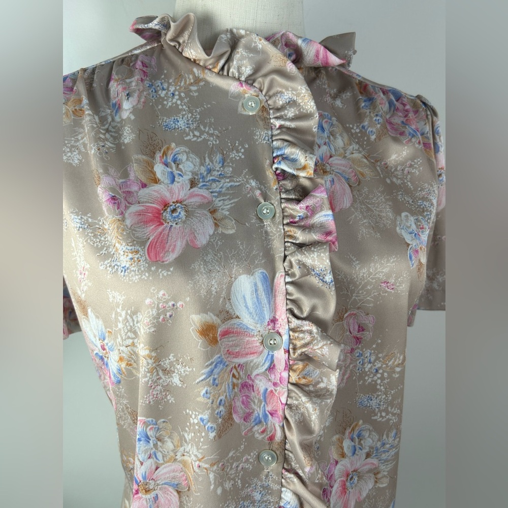 VTG 80s MS BOBBIE Ruffle Floral Blouse - Picture 4 of 5